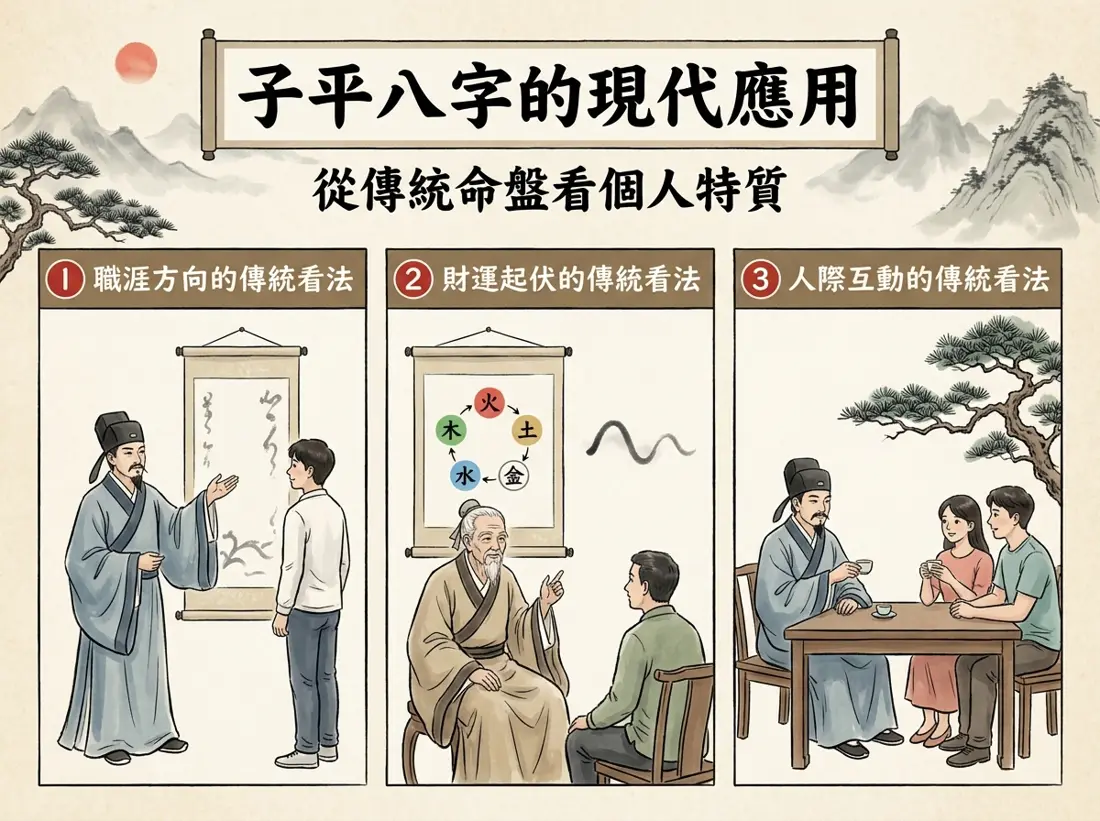 子平八字的現代應用插畫:職涯、財運、人際的傳統看法