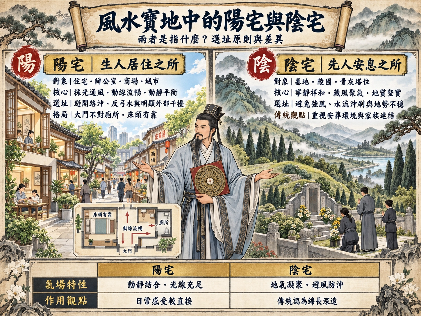 風水寶地中陽宅與陰宅風水比較